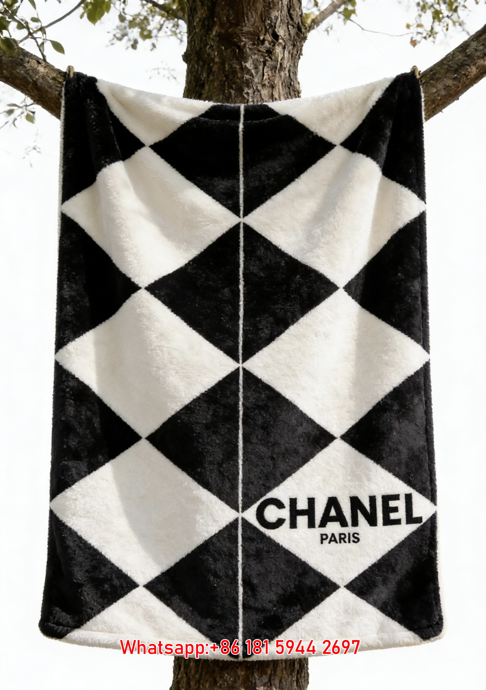 Chanel Paris Diamond Check Flannel Throw Blanket IMG_6870